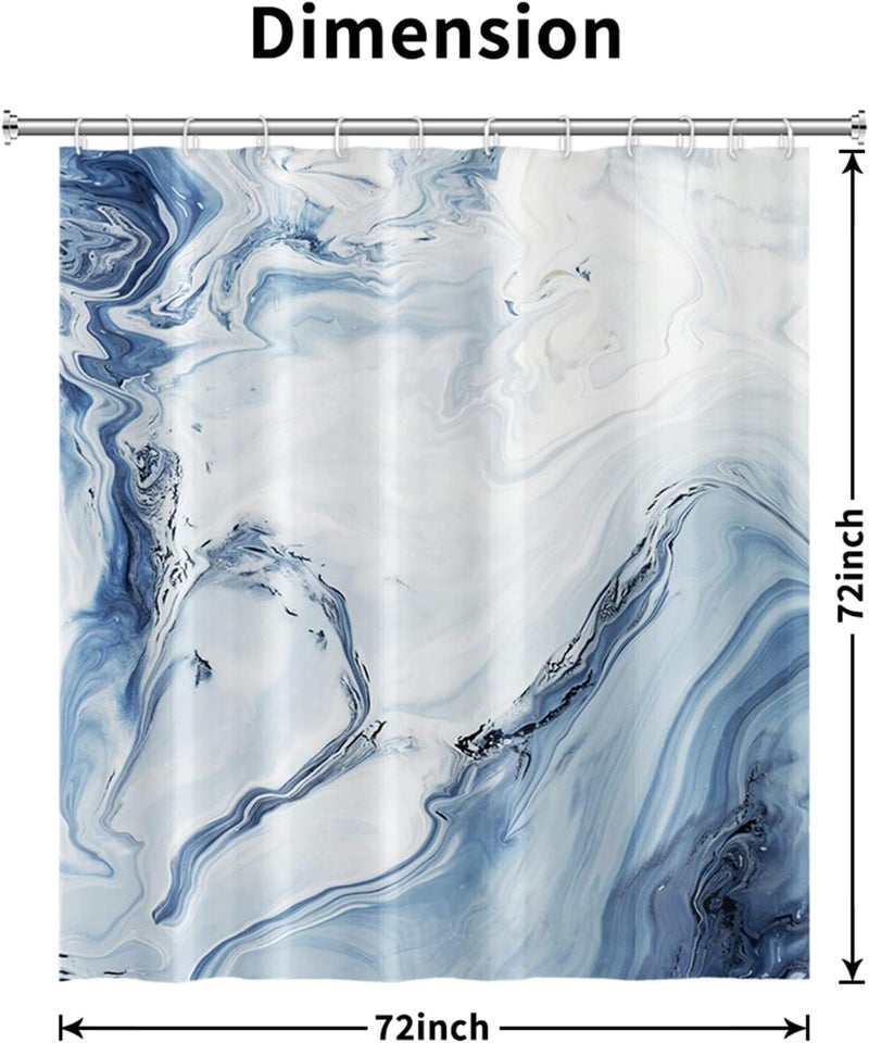 AWERT Blue Marble Shower Curtain - Waterproof for Bathroom Decor, Printed Washable With Hooks, 72x72 Inch - Image 5